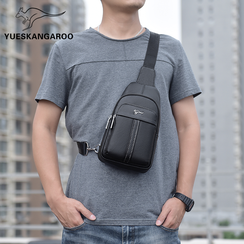 Leussen Kangaroo Chest Bag Male Earth Genuine Leather Small Multifunction Sports Section Waterproof Inclined Scapegoat Deck Beef Leather Single Shoulder Bag