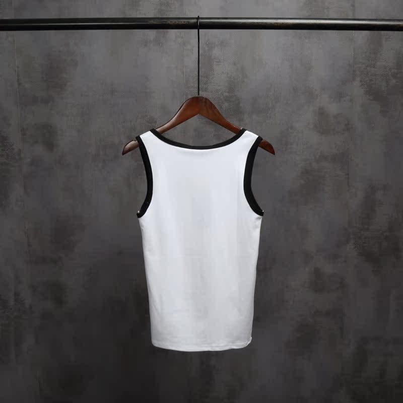 Giới trẻ phiên bản Hàn Quốc của áo vest không tay bó sát Đàn ông Màu sắc phù hợp đơn giản với áo sơ mi kẻ sọc đơn giản màu đen áo gym