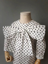 South Korea Custom Girl Baby Girl Pure Cotton Personality Chest Front Big Butterfly Knot Dress Polo Dot long dress