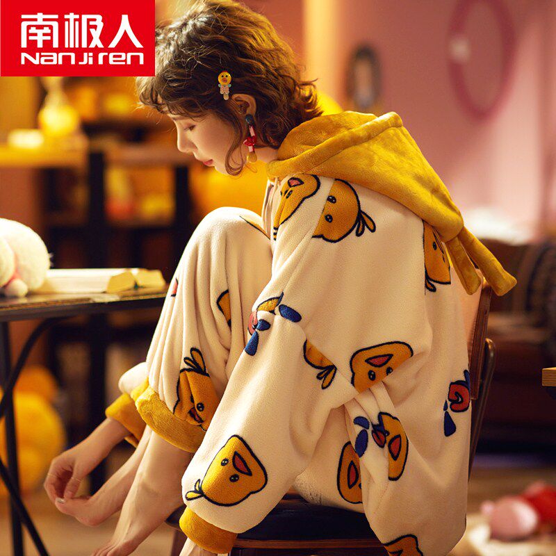 South Pole Coral Suede Pyjamas Woman Autumn Winter Thickened and Cavet Home Jacket Flannel 2022 New Heating Clothes Pants