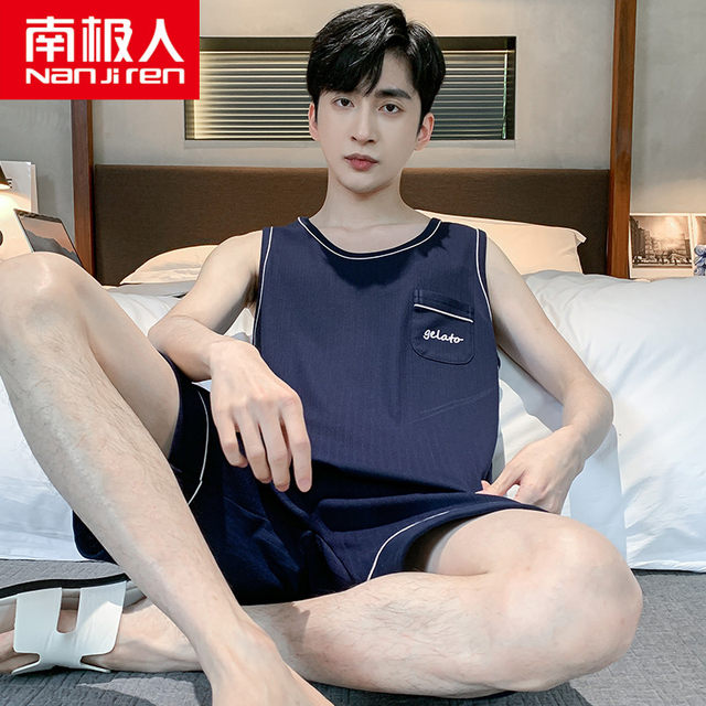 Antarctic Pajamas Men's Summer Cotton Vest Shorts Thin Sleeveless Men's Size Can be Weared Outside Home Clothing Set