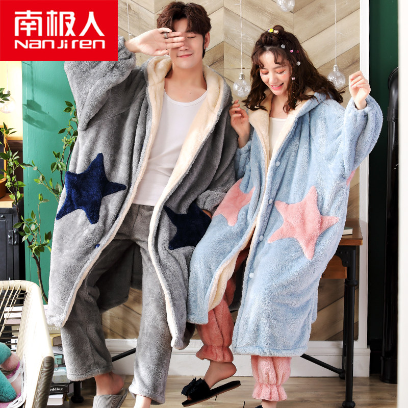 Sleeping Burqa Woman Winter Long Version Flannel FLANNEL FOR MEN'S STARS LOVERS SLEEPWEAR WOMEN'S AUTUMN WINTER CORAL SUEDE THICKENED SUIT
