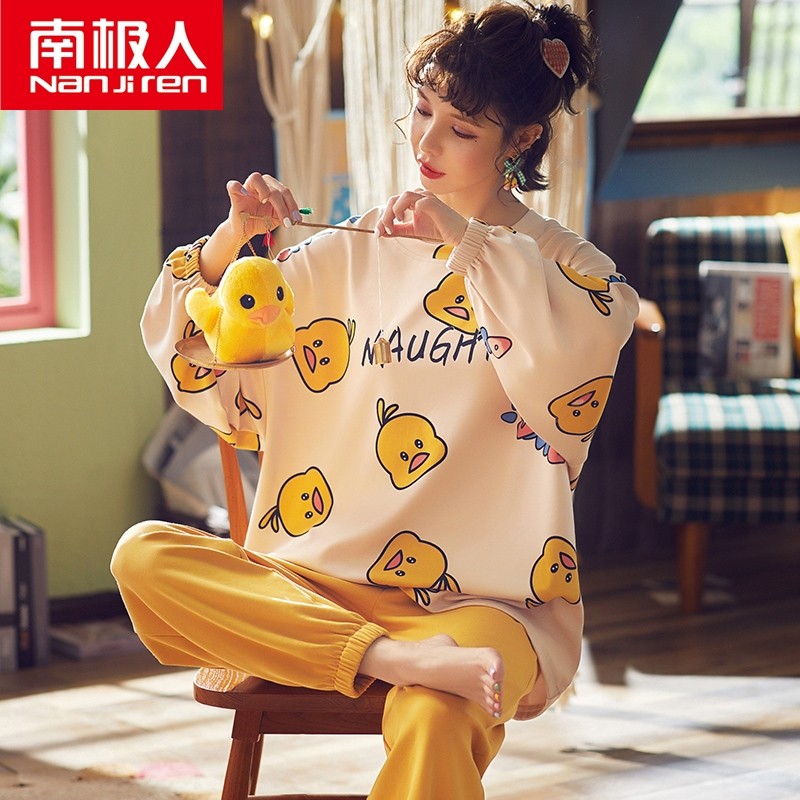 South Pole Spring Autumn Season Pyjamas Woman Long Sleeve Pure Cotton Extractable Suit Net Red Cute 2022 New Home Clothes