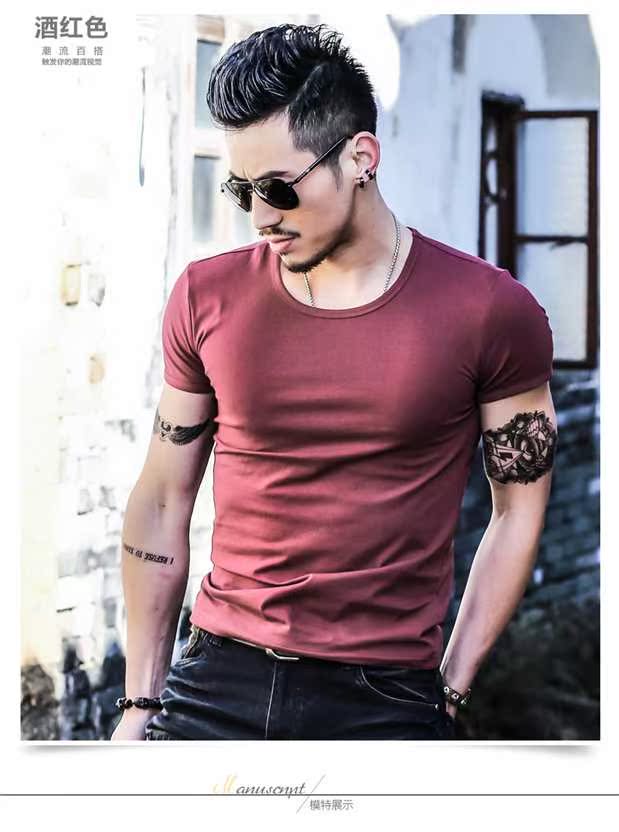 Mùa hè áo thun trắng SMS nam phiên bản Hàn Quốc của Slim Slim gần với chất liệu cotton co giãn bó sát cotton ngắn tay áo cộc tay