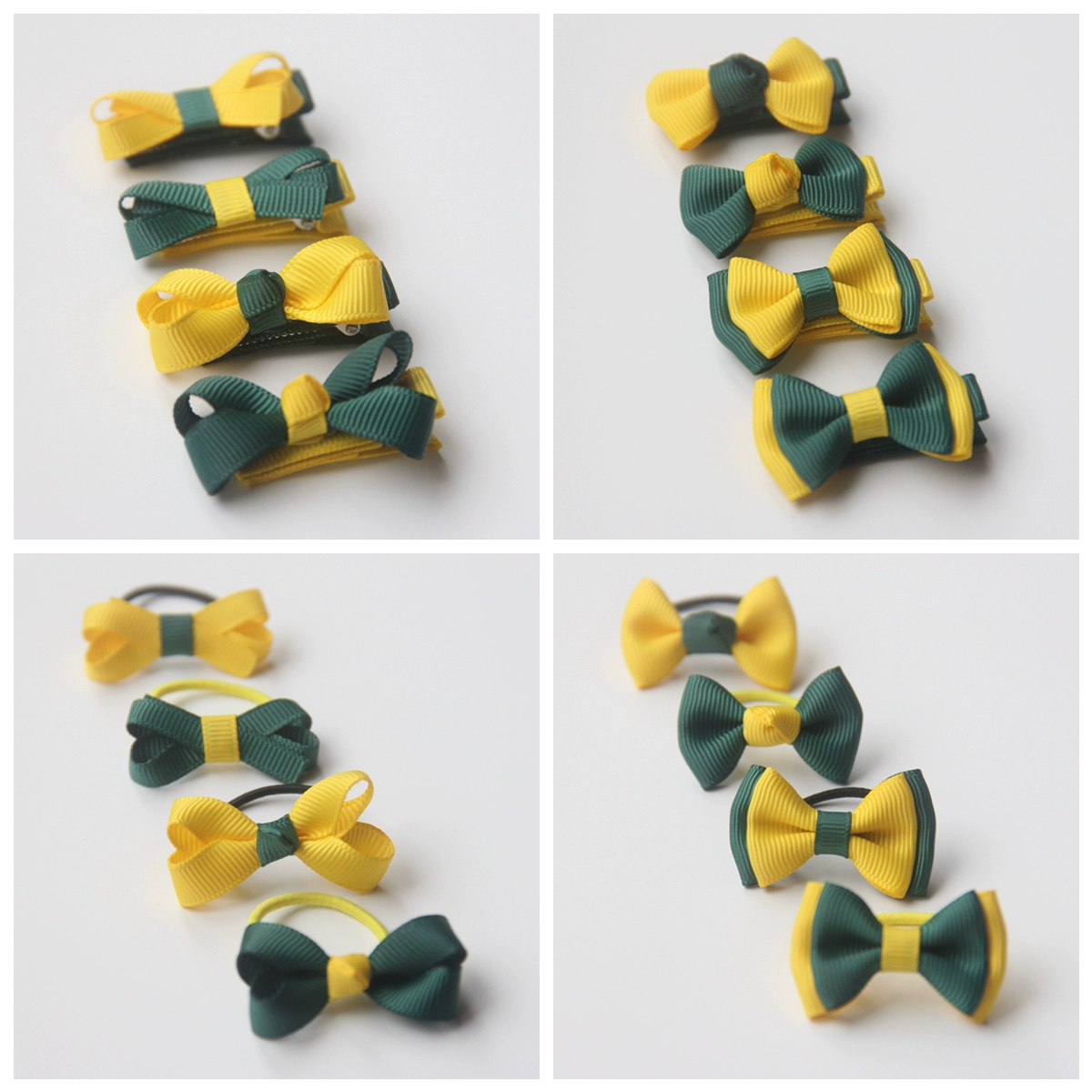 Yingzi handmade tùy chỉnh mũ đội đầu trẻ em phụ kiện tóc màu vàng và xanh lá cây nơ mini bao gồm tất cả các bên vải - Phụ kiện tóc