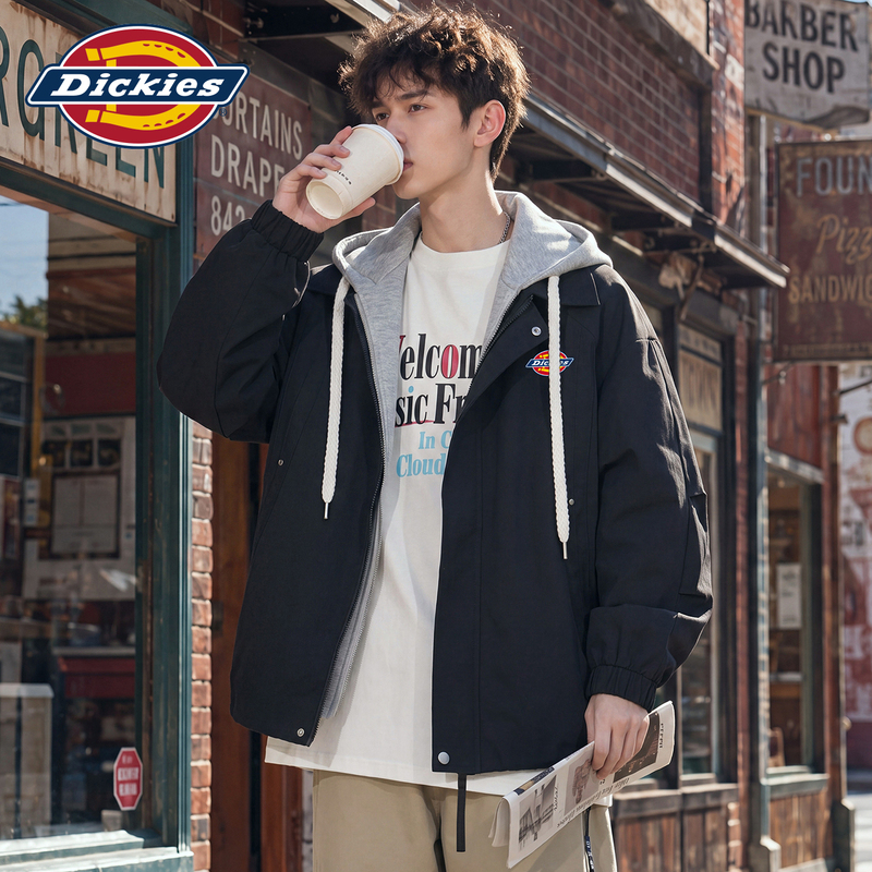 Dickies American Style Autumn New Faux Two-Piece Zip-Up Cardigan Jacket Men's Hooded Casual Jacket Y