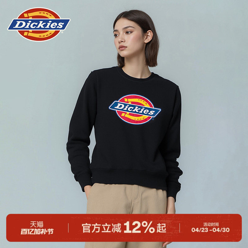 Dickies 26 Spring and Autumn Classic Three-Color Large Logo Crew Neck Terry Cloth Lined Sweatshirt for Men and Women Couples J