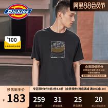 Dickies glossy offset printing design printing short-sleeved mens early spring new round neck short T black 8753