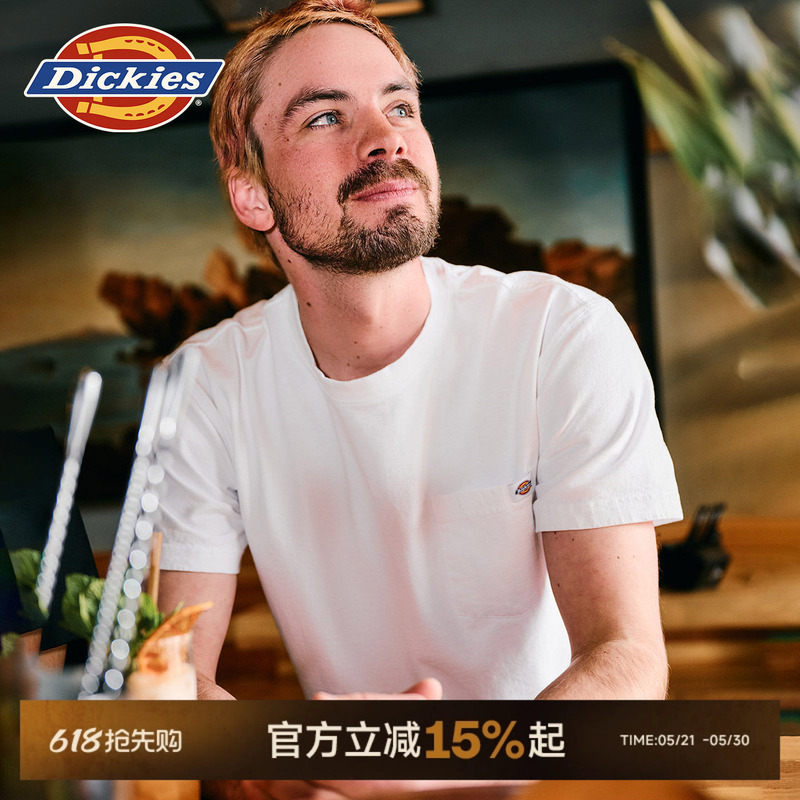 Dickies 26 Spring Pocket Logo Workwear Casual Heavy Cotton Loose Short Sleeve T-Shirt for Men and Women Couples J Dickies 26 Spring Pocket Logo Workwear Casual Heavy Cotton Loose Short Sleeve T-Shirt for Men and Women Couples J