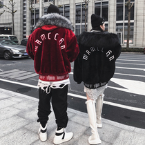 National tide couples wear autumn and winter short coat mens Tide brand thick fur collar fluffy MA1 flying jacket cotton jacket