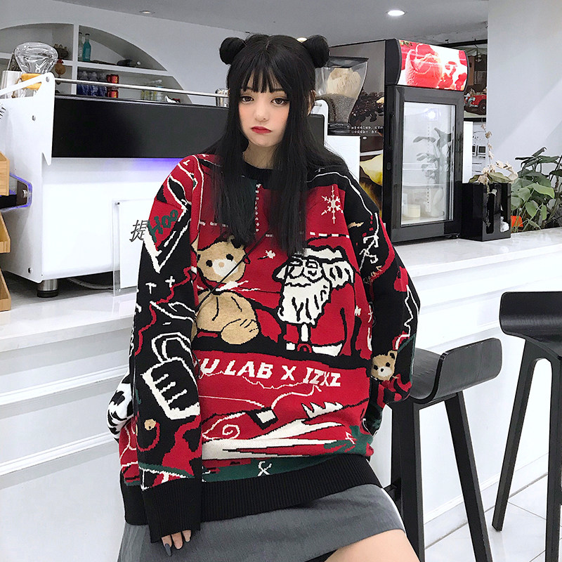 There are Utopia tide Christmas headless bear autumn winter sweater female loose languid lazy wind lovers pullover knitwear male MUYU