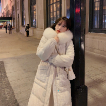 Yang small roll fox fur fur big hair collar hooded white duck down long white down jacket 2020 new female winter