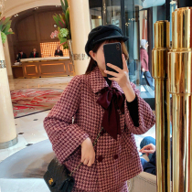 Yang small roll retro thousand bird grid small fragrance dress two-piece foreign temperament Plaid tweed jacket women autumn and winter