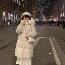 Yang Xiaolu starry star sequin fox hair big hair collar white duck down long down jacket female long winter long knee