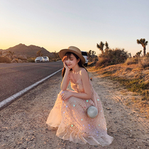 Yang small roll 2021 spring heavy handmade sequins very fairy French niche super fairy temperament suspenders dress