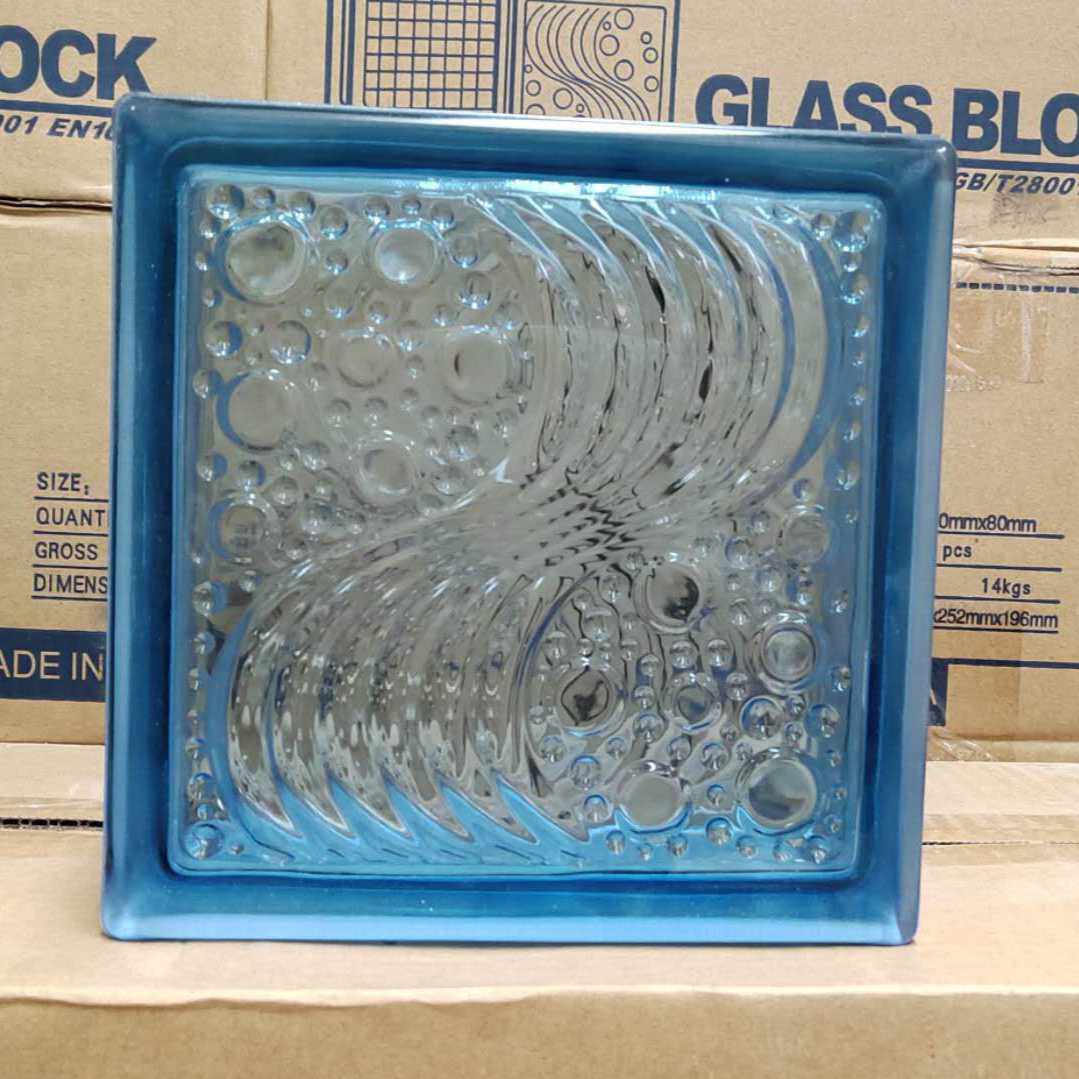 1908 blue water wave full color Jinghua square transparent hollow glass brick living room partition wall curtain wall