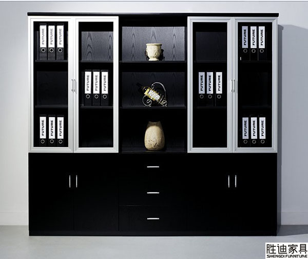 Office Furniture High Cabinet Black Information Cabinet Glass Door Bookcase Exhibition Cabinet Customizable