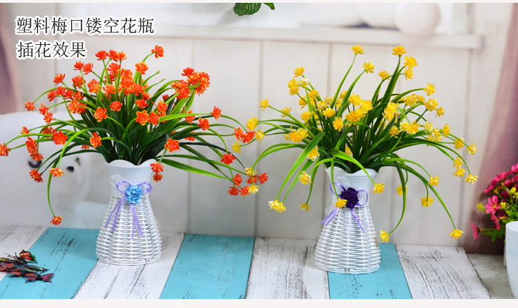 Hoa nhựa nhân tạo giỏ hoa chậu hoa bình hoa trắng dệt bình hoa trang trí hoa khô hàng rào sắt hoa - Vase / Bồn hoa & Kệ chậu nhựa dài trồng cây