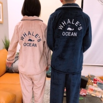 (Shop owner real shot) Autumn and winter coral fleece couple pajamas womens cute thickened flannel mens homewear suit
