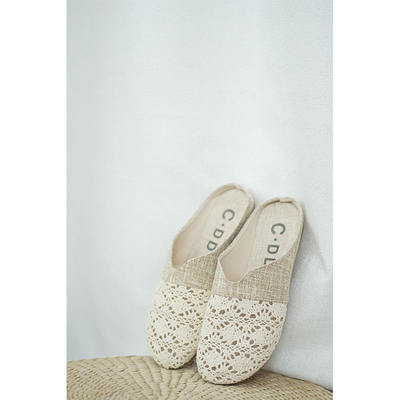 Summer Korean-style outerwear shallow-mouthed hollowed-out flip-flops, women's straw woven breathable soft-soled flat sandals