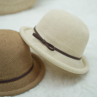 Summer bow, retro artistic fisherman's hat, women's big head, wide-brimmed straw hat, sunshade and sun protection hat from Ai Hui Museum
