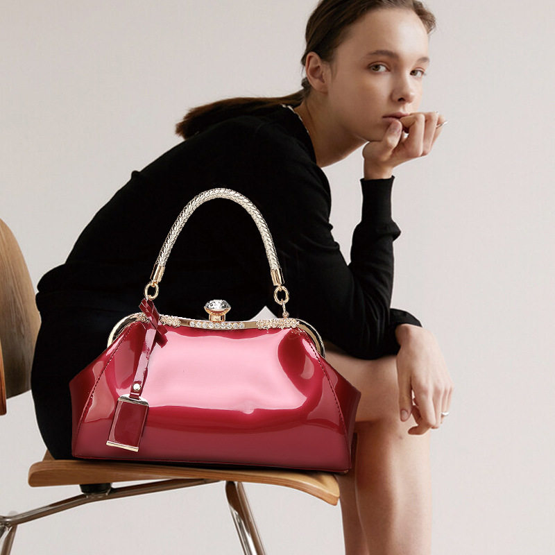 Chao brand 2022 new red bridal wedding tote bag women's one shoulder cross bag fashion patent leather glossy women's bag