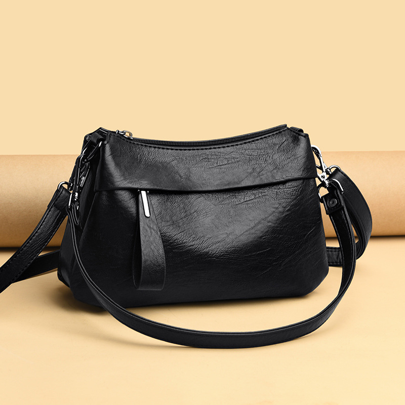 Tidal Genuine Leather Soft Leather Girl Bag Pure Color Small Square Bag Casual Large Capacity Korean Version Fashion Middle Aged Slanted Satchel single shoulder bag-Taobao