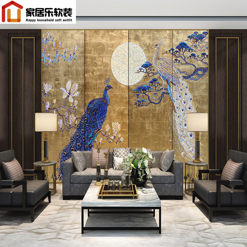 Custom Background Wall Hard Bag Bedroom Bedside Soft Bag Flowers Bird Peacock New Chinese Genuine Silk Hand-painted TV Embroidered Mural