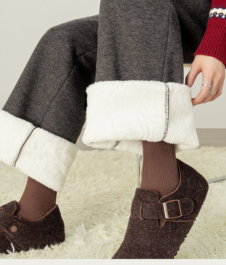 SENTUBILA Fleece-gefütterte Hosen für Damen 2026 Winter Acetat Elastischer Bund Weites Bein Lässige Vielseitige Hosen 154KD3652 – Detail 11