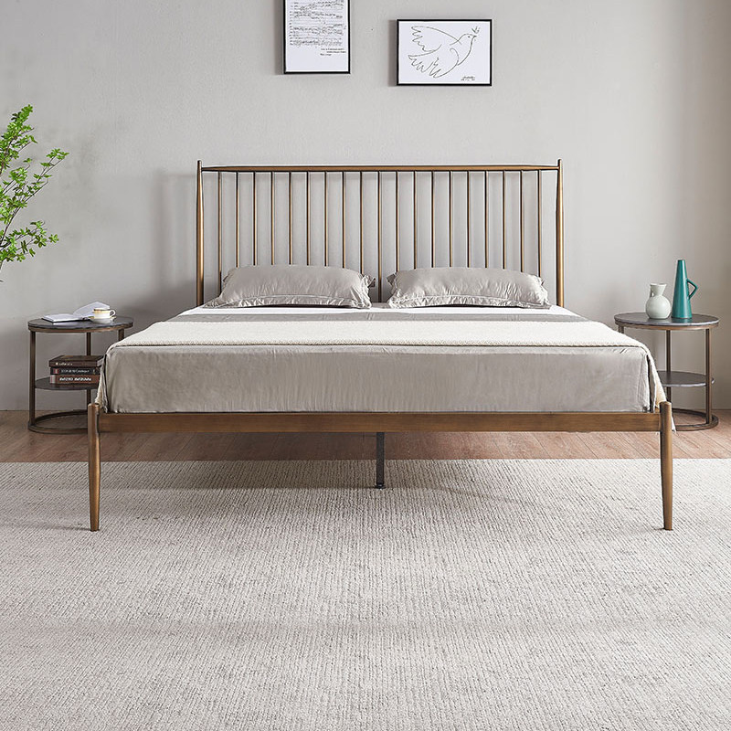 Nordic wrought iron bed carbon steel 1.8 meters 1.5 meters small double sized double bedroom brass color metal light luxury iron bed