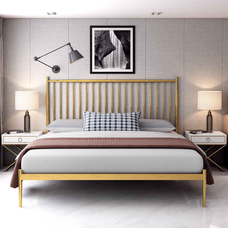 Nordic light luxury bed 1.8 meters 1.5 meters simple modern wrought iron bed small apartment type double bed metal stainless steel bed