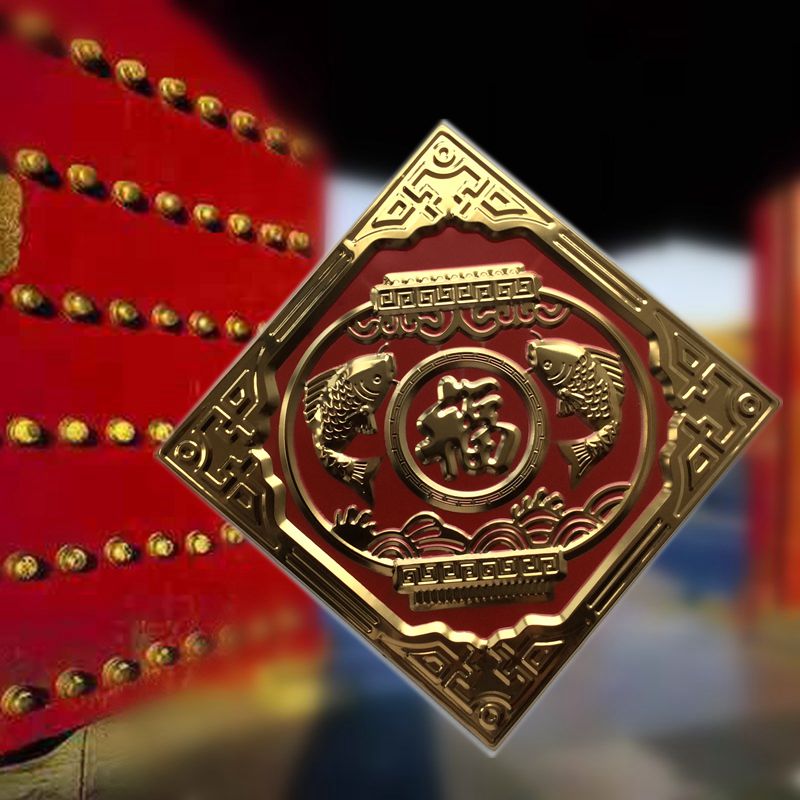 Stainless Iron Fu Character Double Fish Lantern Pendant Living Room Genguan Gate Metal Fodoor Post Red Festive to the Residence Daggi