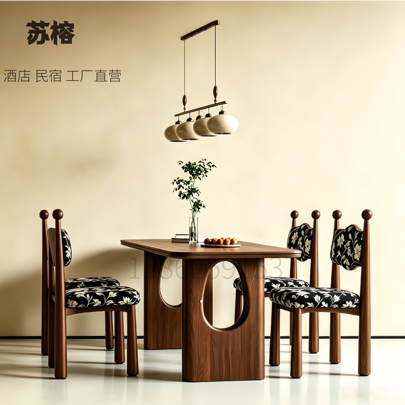 French-Style Vintage Solid Wood Dining Table and Chair Set, Modern and Simple, Suitable for Home Dining Rooms, Guesthouses, and Hotels, Direct from the Factory