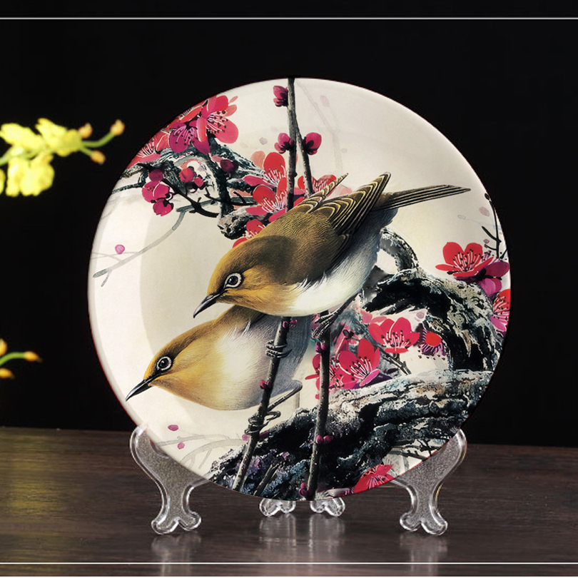 Jingdezhen ceramics seat plate art happy eyebrow decoration Chinese classical home wine cabinet porch ornaments ornaments