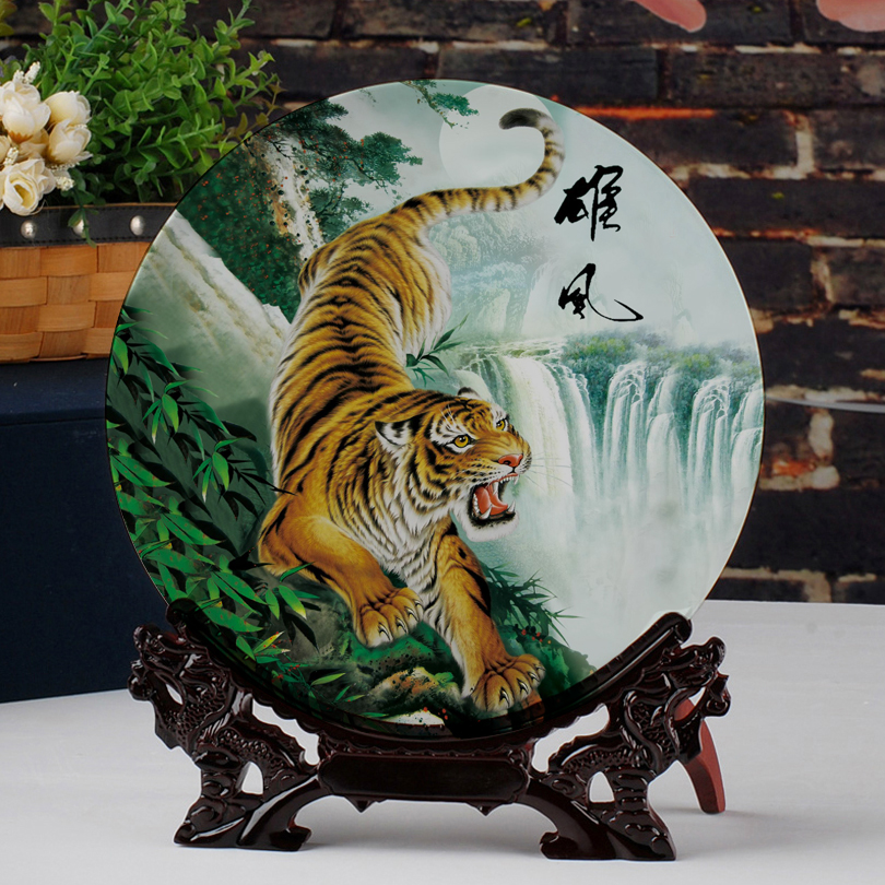 Jingdezhen Zodiao Tiger Swing Disk Decorated Chinese Living Room Porcoic Office