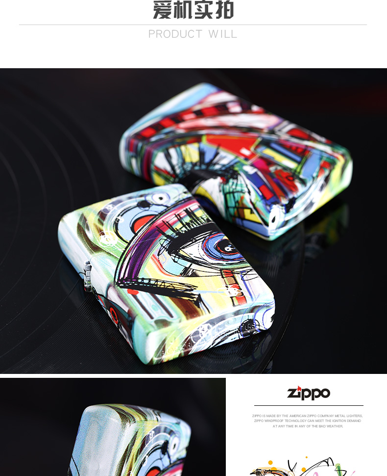 Zippo gốc chính hãng màu in ấn graffiti tình yêu va chạm Starry sơn dầu góc trực quan chính hãng chống gió - Bật lửa hộp quẹt