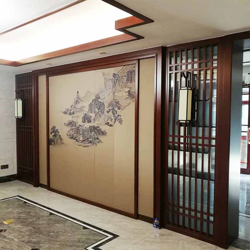 Wood carving solid wood new Chinese style background wall carved wall panel TV background sofa background lattice partition screen