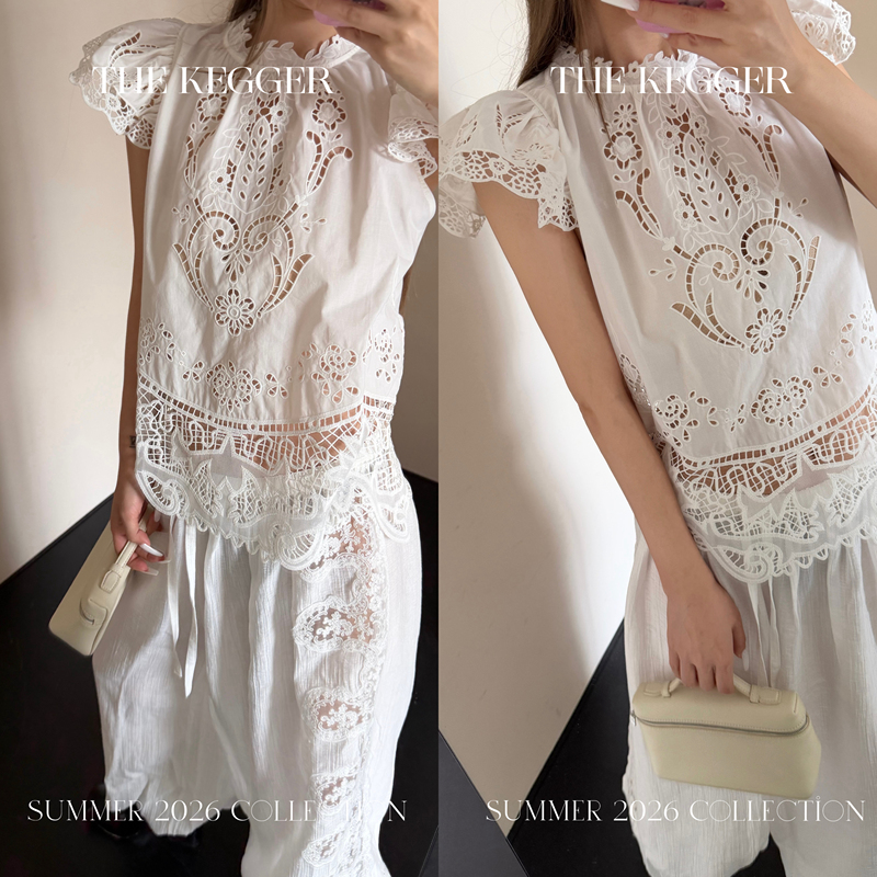 Swgwong Southern French Romance Nazha Style Off-White Lace Hollow Out Flutter Sleeve Blouse Shirt Swgwong Southern French Romance Nazha Style Off-White Lace Hollow Out Flutter Sleeve Blouse Shirt