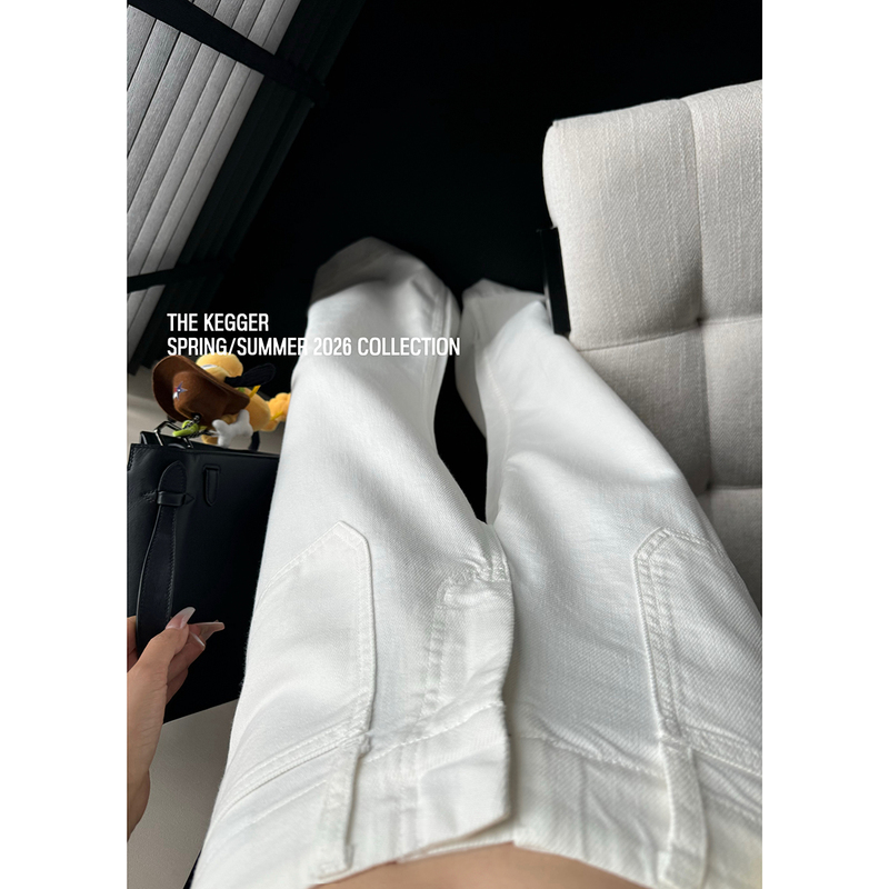 Swgwong Highly Recommends This Issue! Blue Embroidered Versatile White Natural Waist Wide-Leg Pants