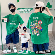 Boy short sleeve suit Summer children Two sets 2022 new CUHK Boy Sportswear Sport Casual Jeans