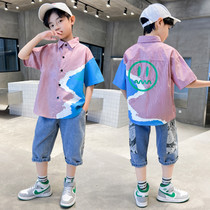 Boy shirt suit Children Summer Two sets shirt new CUHK Boy slim fit Boy slim fit jeans Leisure