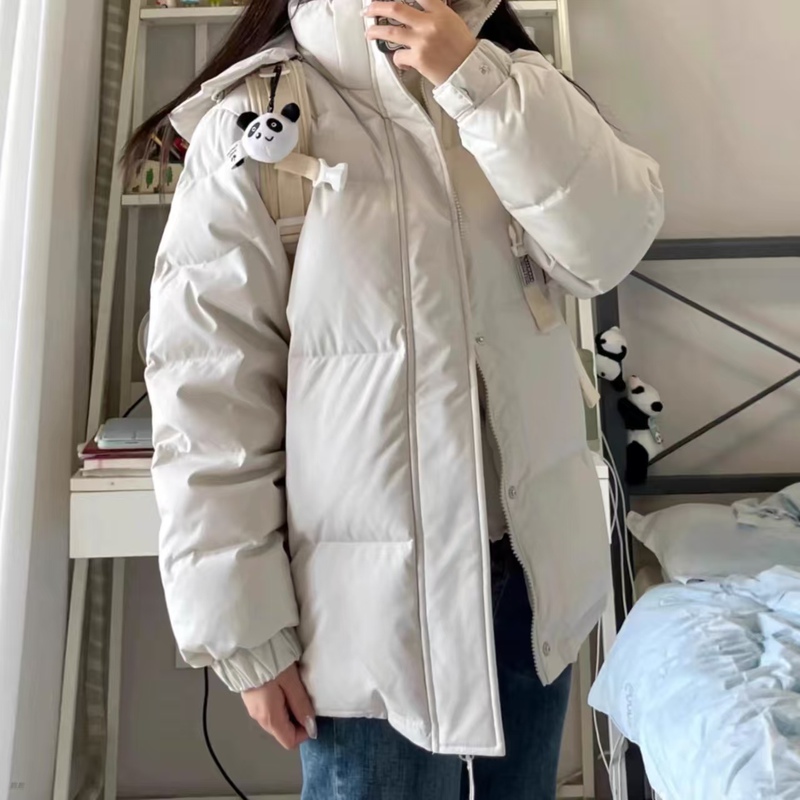 Light Green Short down Jacket for Women 2025 Winter New Korean Style Detachable Hooded Thickened down Warm Coat