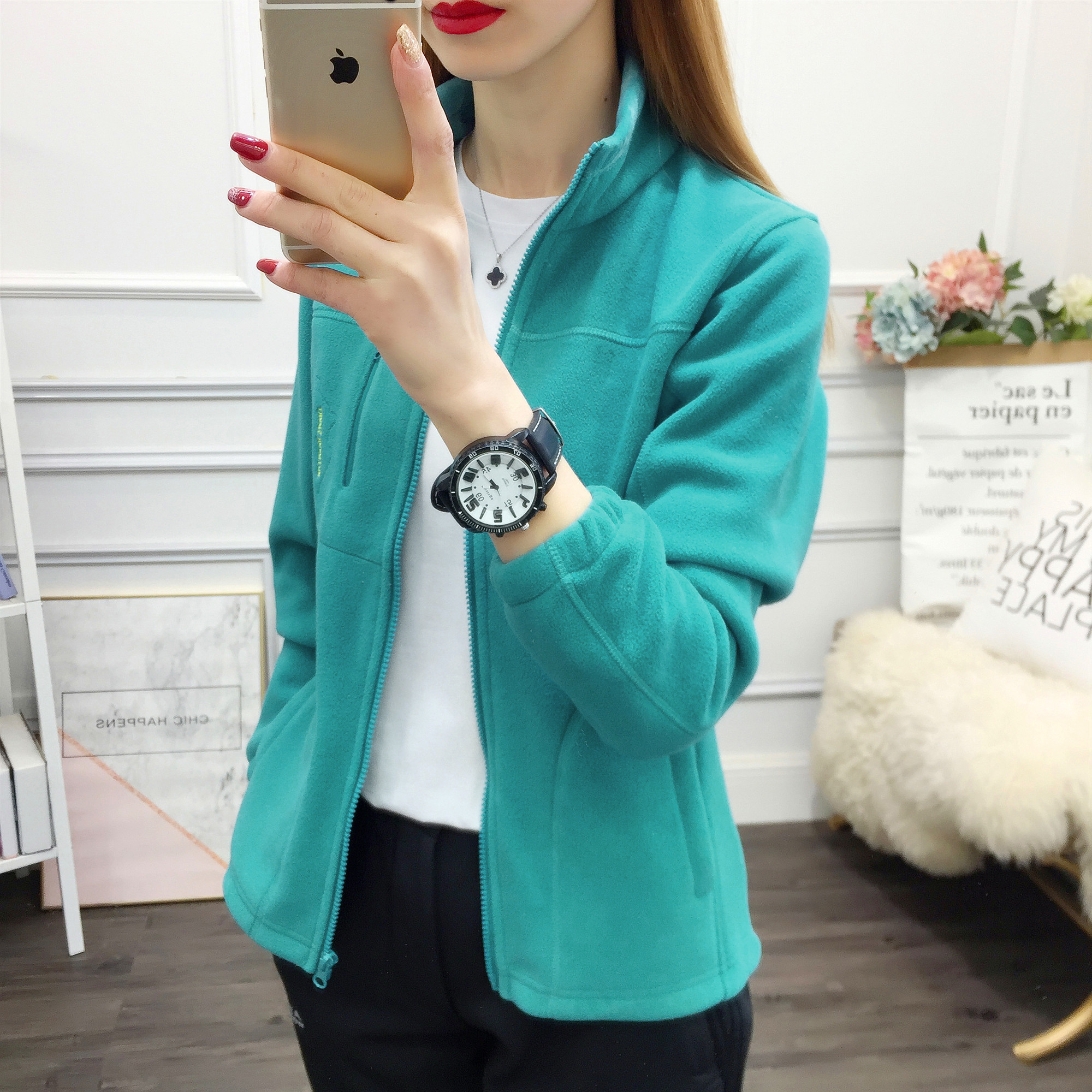 Autumn Winter Outdoor Grip Suede Clothes Woman Inside a rocking grain suede collar cardiovert mountaineering travel plus suede thickened warm coat