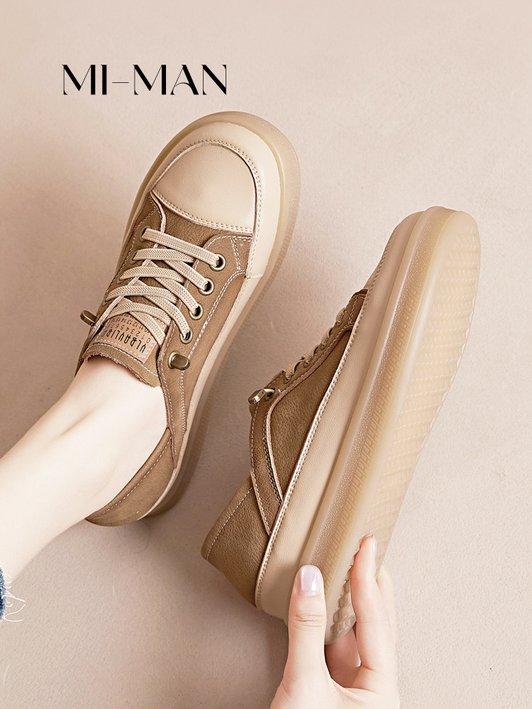 First-Layer Cowhide Casual Sneakers for Women, 2026 New Style, Genuine Leather, Retro, Soft Rubber Sole, Flat, Slip-On Shoes for Pregnant Women