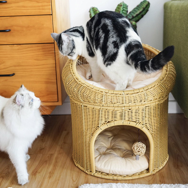 One House Two Meow Three Meals All Season Manual Rattan Chowl cat Cat Climbing Shelf Cat Villa Fresh And Breathable Pp Imitation Vine