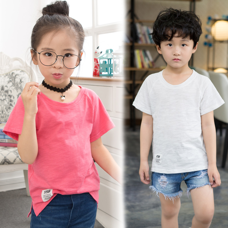 Children short sleeve T-shirt pure colour cotton 2022 Summer clothes Little Girl Child loose T-shirt Half-sleeve shirt boy