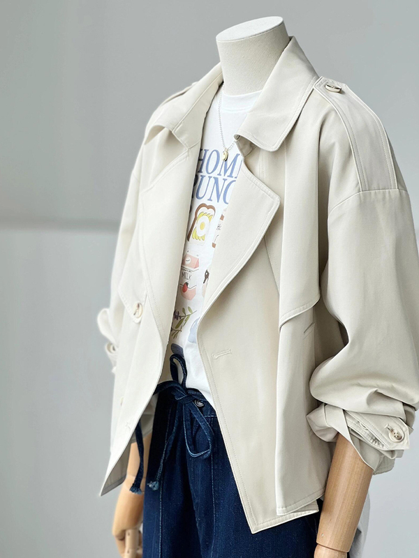Highly Recommended! Minimalist and Stylish Work Attire ~ Milky White Trench Coat for Women, Stylish Windproof Jacket