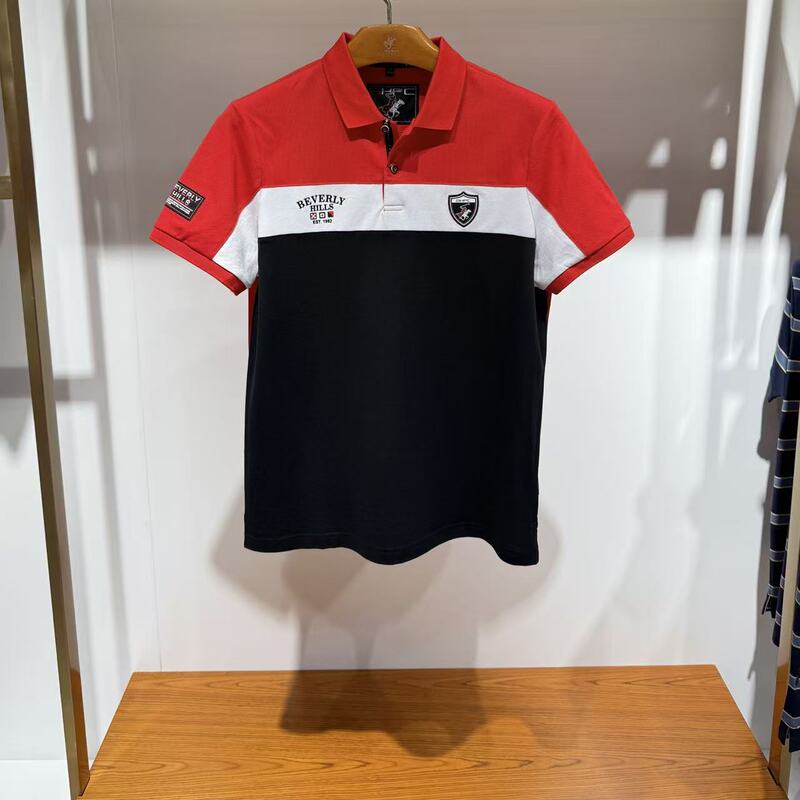 Beverly Polo Men's Summer New Cotton Casual Embroidered Logo Lapel Short-Sleeved Top Polo Shirt