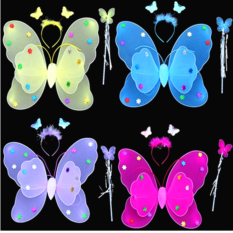 Single layer bright sheet Wings Bioluminescent Butterfly Wings three sets Ball dress Children's Angels Head Buttoned Fairy
