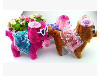 Children's toy flannel electric puppy retrograde dog will walk will be called cute with lamp plush with eye hat